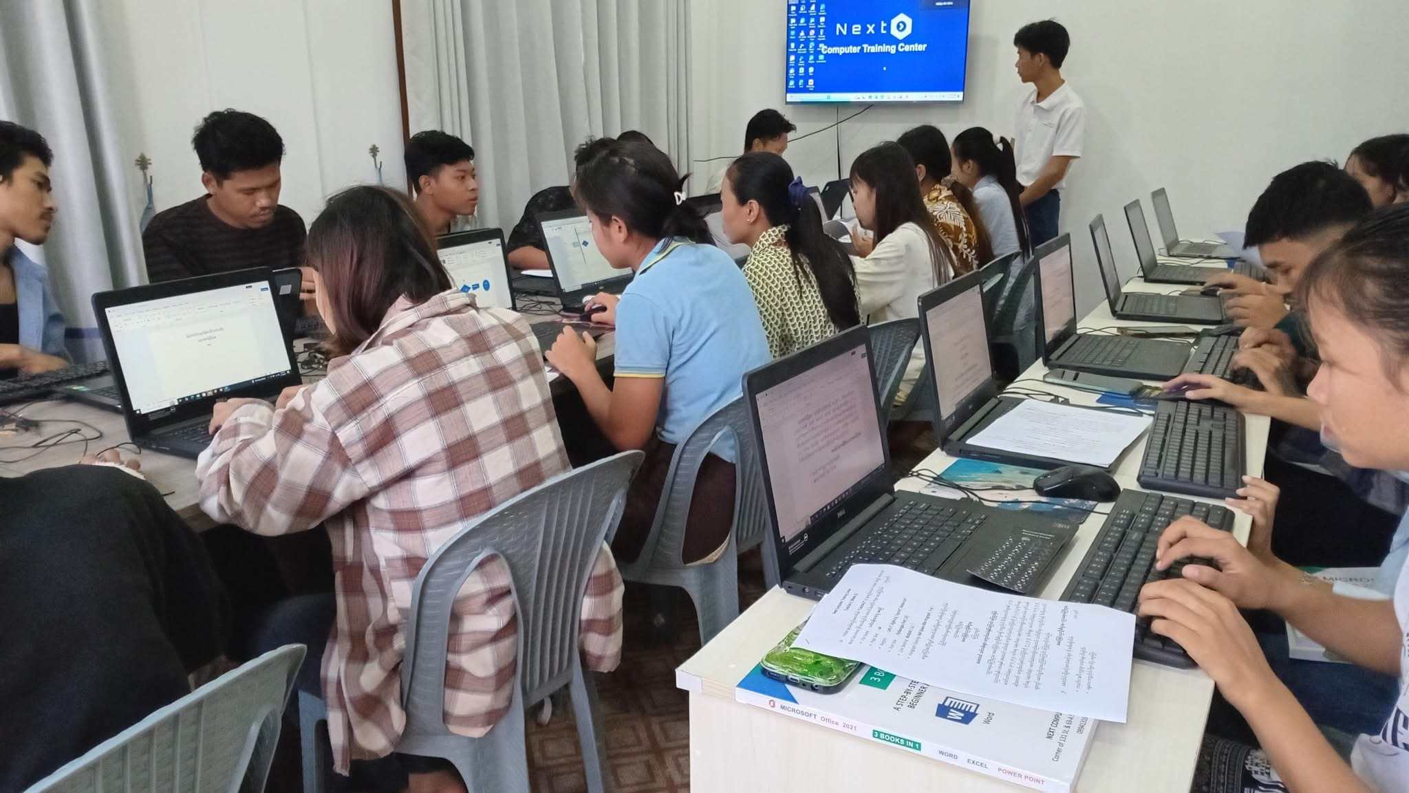 Students in a computer training class